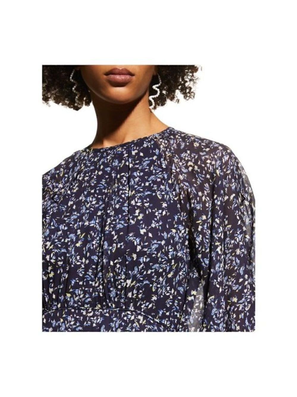 Teri jon by Rickie Freeman Blue Printed Chiffon Capelet Dress Size 4 NWT - Picture 5 of 5